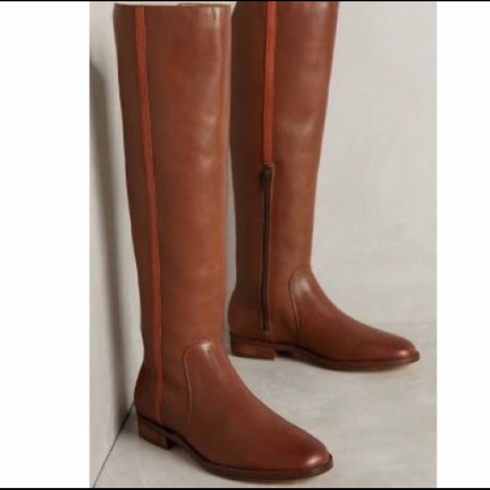 Anthropologie Tall Leather Riding Boots in Chestnut Brown